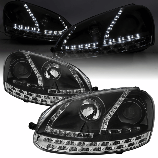 Scheinwerfer Set mit LED Blinker H7 Upgrade, schwarzes Design für VW Golf V