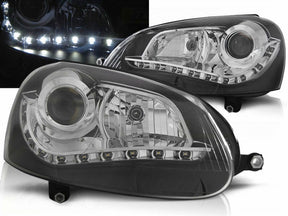 LED Scheinwerfer Set Chrom mit Tagfahrlicht Streifen für sportlichen Look für VW Golf 5 V