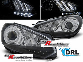 Tagfahrlicht Scheinwerfer schwarz mit DRL-Optik, Tuning Scheinwerfer für VW Golf 6 LED