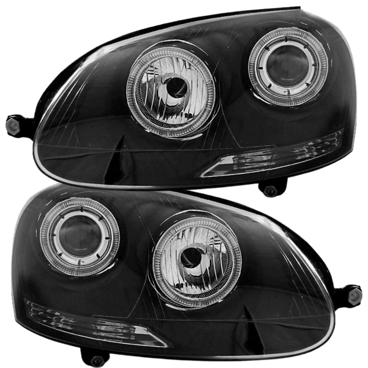 Schwarze Scheinwerfer für VW Golf 4 mit Ringlicht und Klarglasoptik, Tuning Scheinwerfer