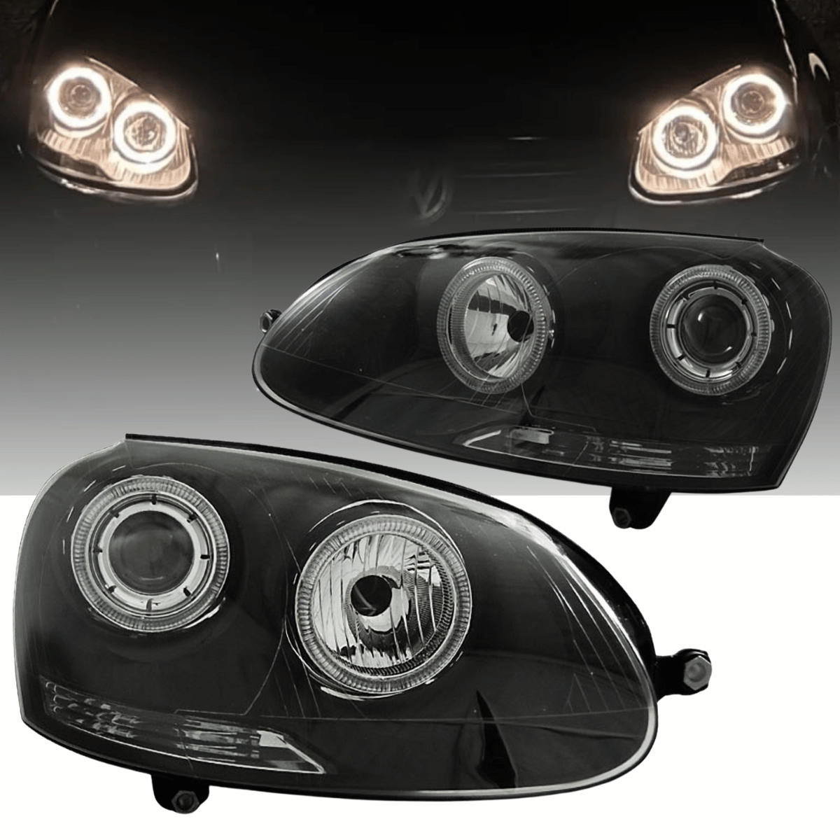 Angel Eyes Scheinwerfer schwarz für VW Golf 5 2003-2009, LED Tagfahrlicht Optik