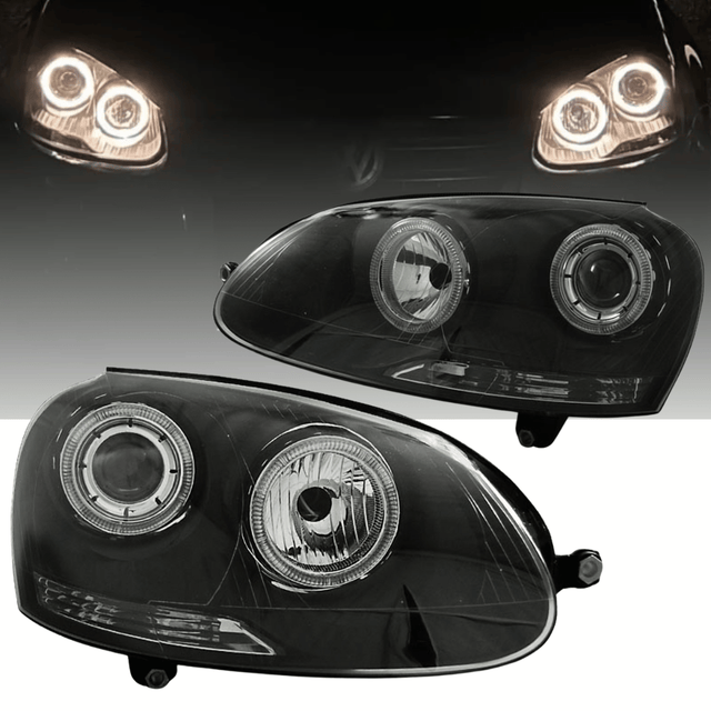 Angel Eyes Scheinwerfer schwarz für VW Golf 5 2003-2009, LED Tagfahrlicht Optik