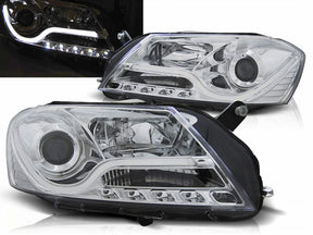 Chrom LED Scheinwerfer für VW Passat 3C B7 mit Light Tube und LED-Leuchten