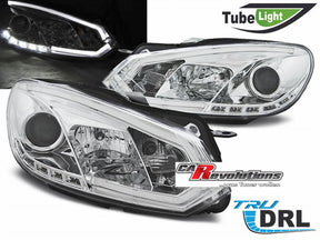 Tagfahrlicht Scheinwerfer mit DRL-Logo für VW Golf 6 chrom Light Tube LED