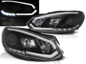 Scheinwerfer schwarz mit LED Light Tube Tagfahrlicht 2008-2012 für VW Golf 6 VI