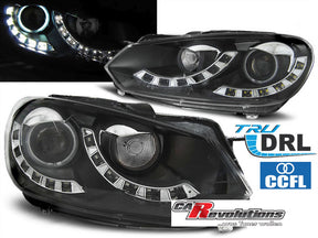 LED Scheinwerfer schwarz SINGLE DRL mit Tagfahrlicht Ringen und Blinker für VW Golf 6