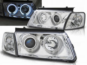 Angel Eyes Scheinwerfer CCFL chrom VW Passat B5 3B 1996-2000 mit blauen Ringen