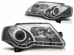 Scheinwerfer Set für VW Passat B6 3C 03.2005-2010 LED Tagfahrlicht chrom - CR Tuning