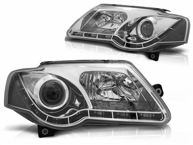 Scheinwerfer Set für VW Passat B6 3C 03.2005-2010 LED Tagfahrlicht chrom - CR Tuning