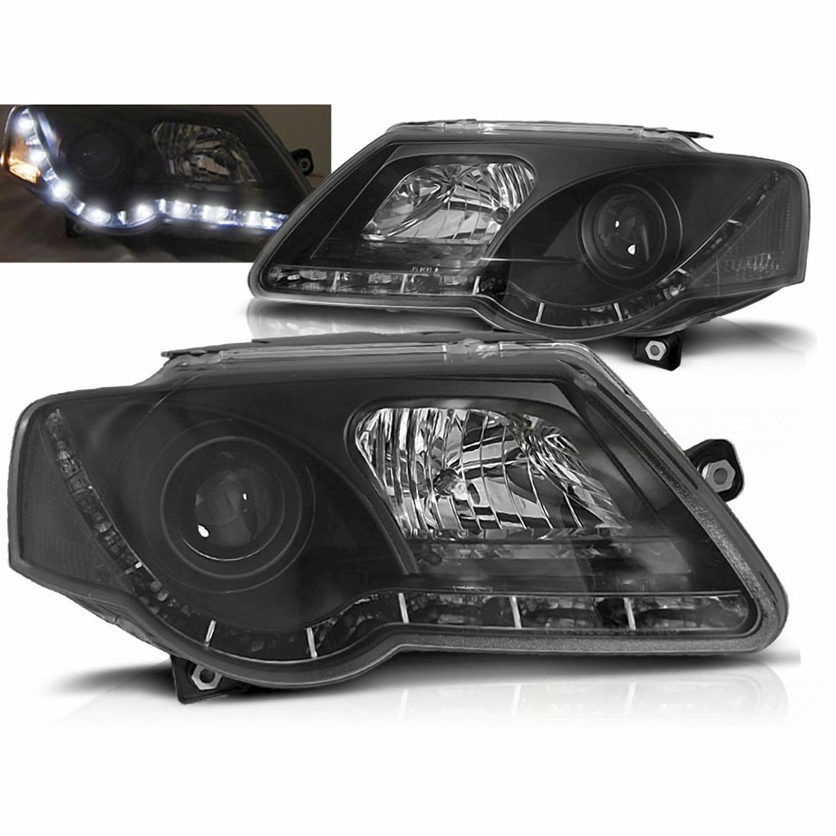 LED Tagfahrlicht Scheinwerfer schwarz für VW Passat B6 3C 03.2005-2010