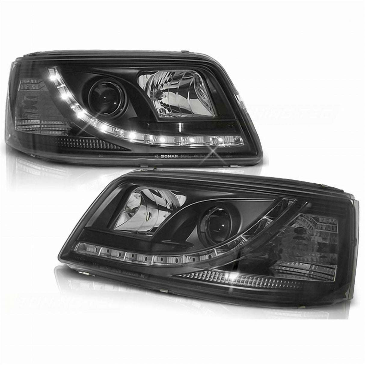 LED Tagfahrlicht Scheinwerfer Set für VW T5 04.2003-08.2009 schwarz