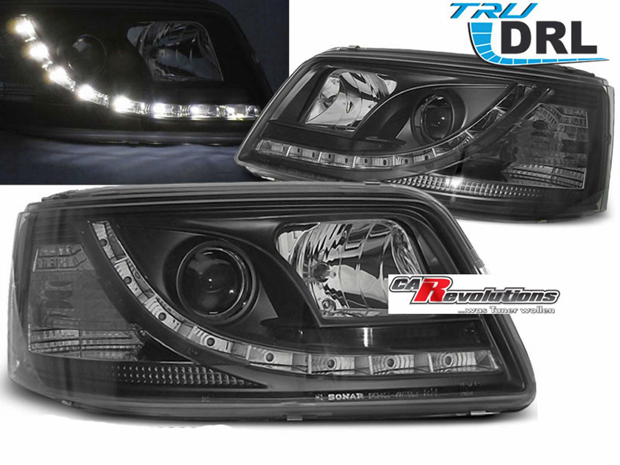 LED Tagfahrlicht Scheinwerfer Set für VW T5 04.2003-08.2009 schwarz