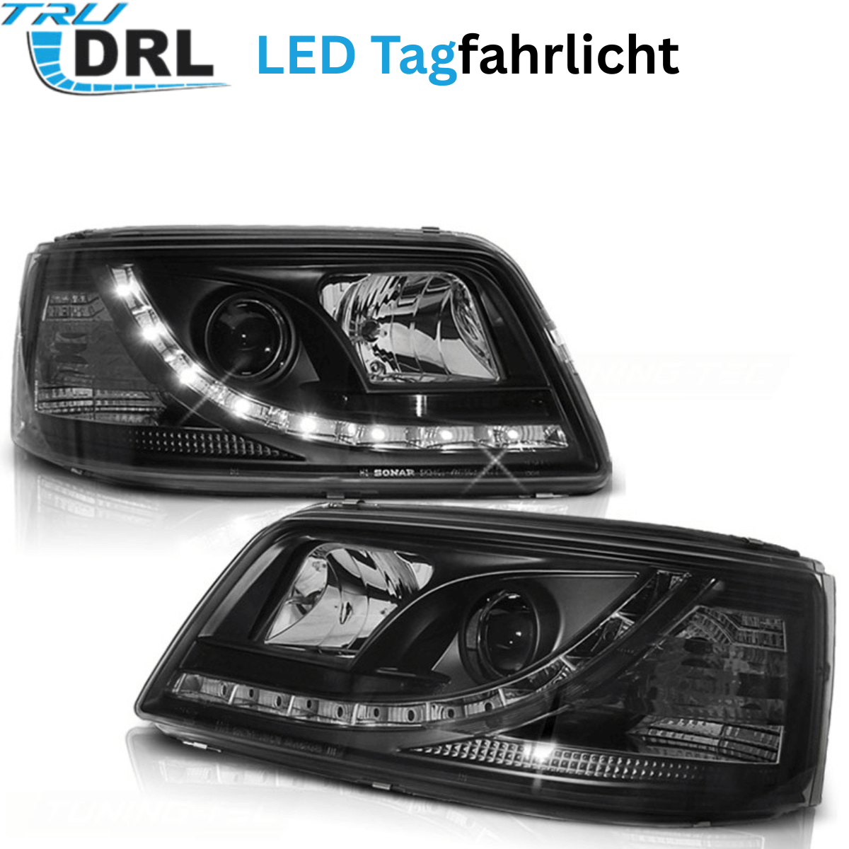 LED Tagfahrlicht Scheinwerfer Set für VW T5 04.2003-08.2009 schwarz