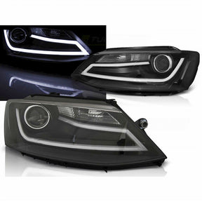 Schwarze LED Scheinwerfer mit Light Tube Tagfahrlicht für VW Jetta 1.11-18