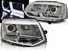 Chrom LED Scheinwerfer Set Light Tube für VW T5 GP 2010-2015 mit Tagfahrlicht