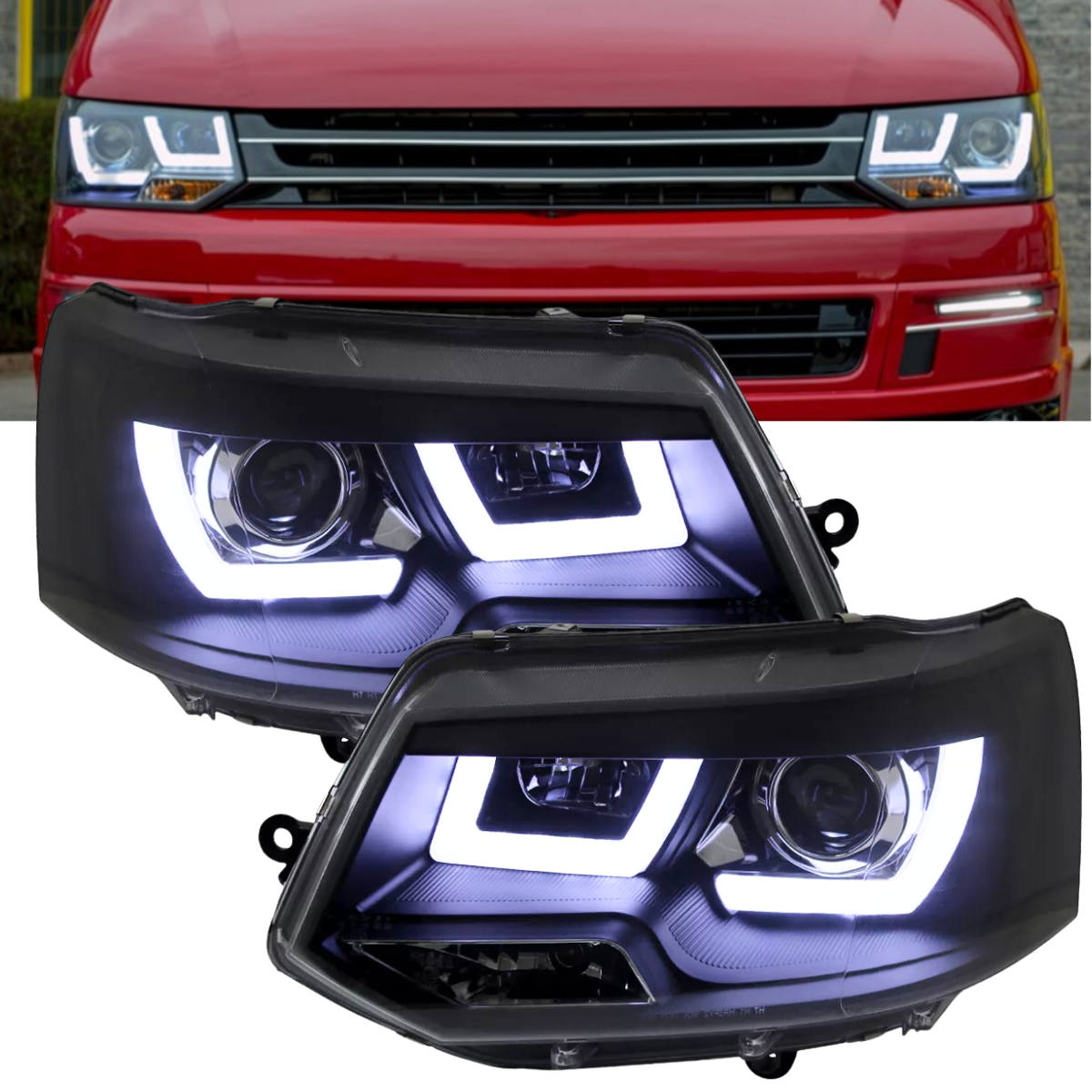 Led Tagfahrlicht Light Tube Scheinwerfer Set in schwarz für VW T5 GP 2010-2015