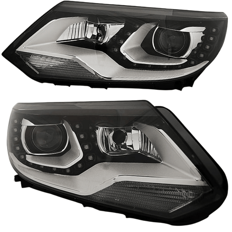 LED Scheinwerfer für Ford Focus 3, Tagfahrlicht, Black Chrome, Tuning Scheinwerfer