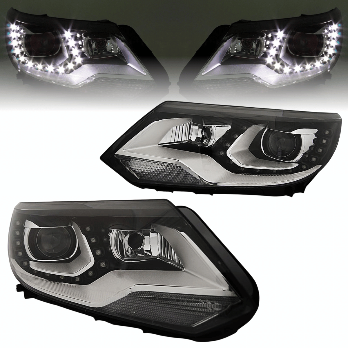 LED Scheinwerfer Set Schwarz für VW Tiguan I 07/2011-12/2015 mit Tagfahrlicht