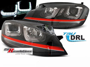 LED Scheinwerfer schwarz mit roter Linie und Tagfahrlicht-Design für VW Golf 7