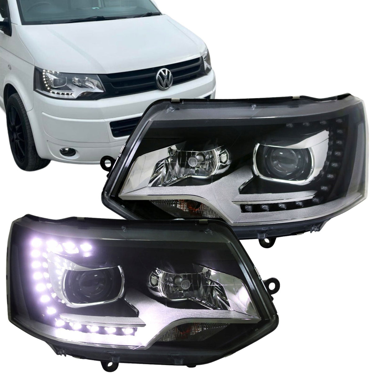 LED Tagfahrlicht Scheinwerfer Set für VW T5 GP 2009-2015 schwarz