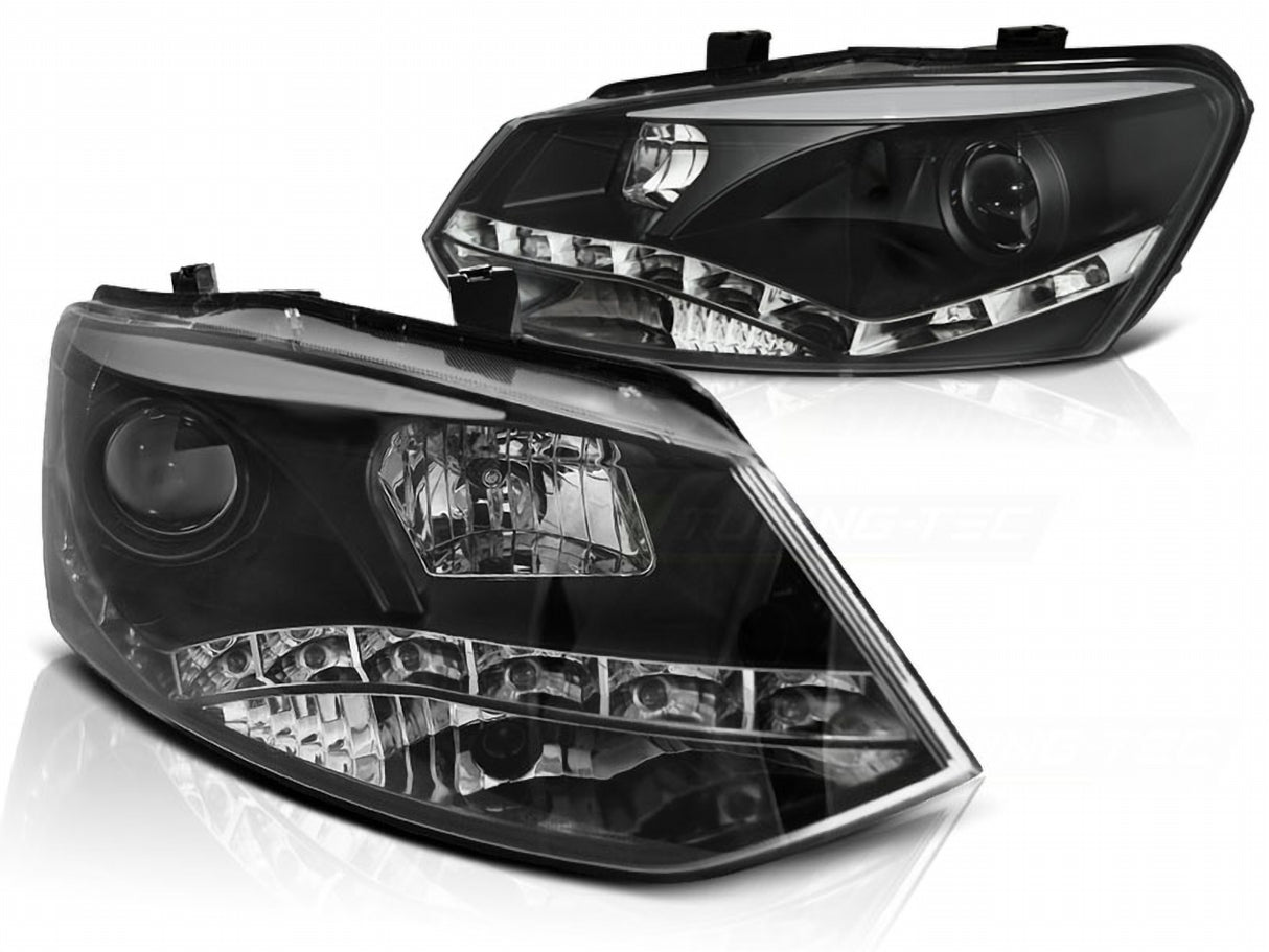 LED Scheinwerfer Set Schwarz für VW Polo 6R 2009–03/2014 mit LED Tagfahrlicht