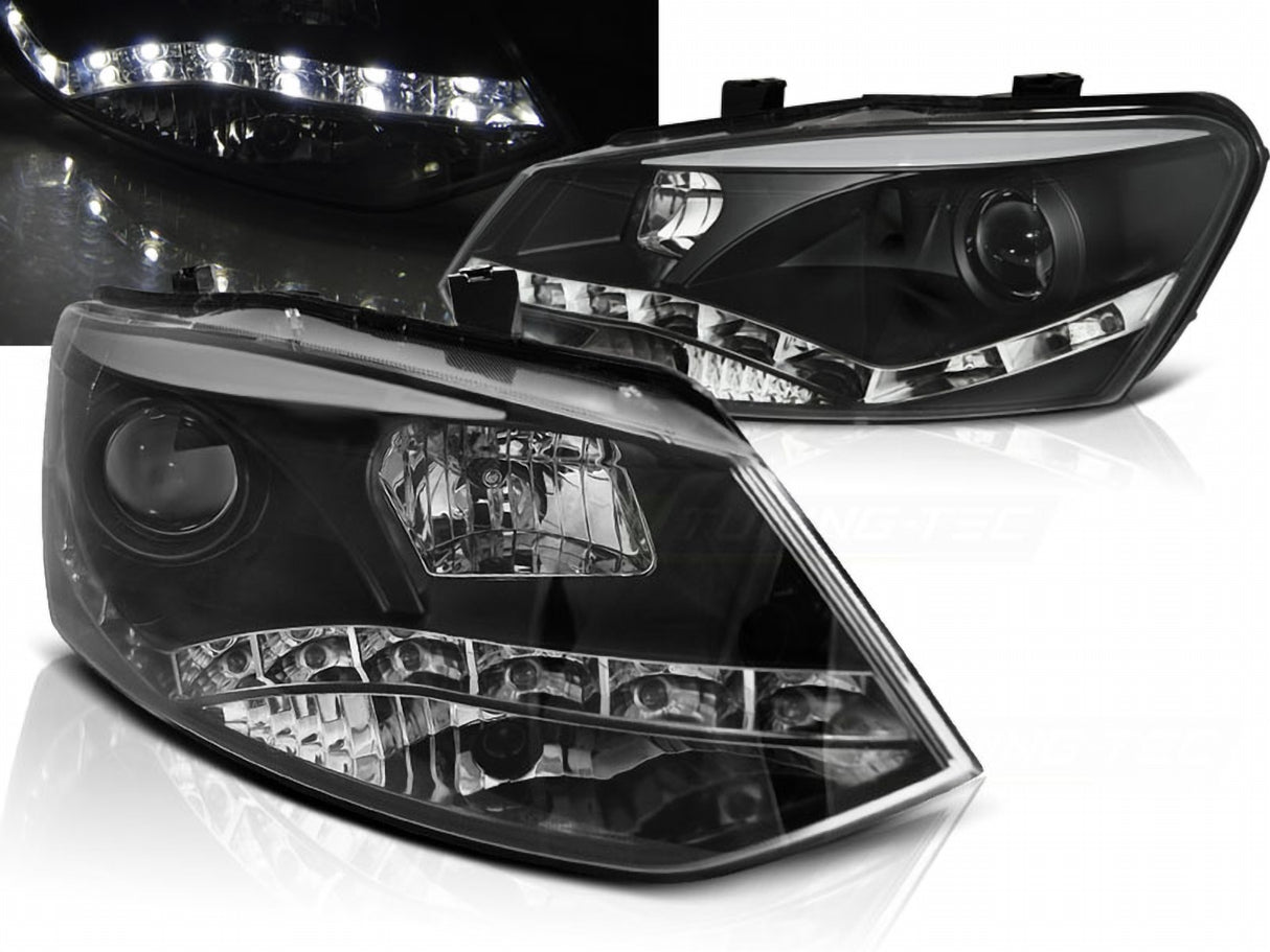 LED Scheinwerfer Set Schwarz für VW Polo 6R 2009–03/2014 mit LED Tagfahrlicht