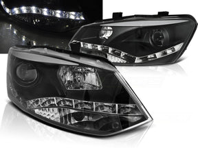 Schwarze LED Scheinwerfer für VW Polo 6R mit integriertem LED Tagfahrlicht