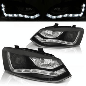 LED Scheinwerfer Set Schwarz VW Polo 6R 09-14 mit LED Standlicht Tuning
