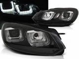 Schwarze LED-Scheinwerfer für VW Golf 6 mit markanten Lichtbändern und moderner Optik