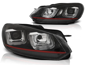 LED Scheinwerfer Set Schwarz Red Line für VW Golf 6 VI 2008-2012 mit LED Tagfahrlicht