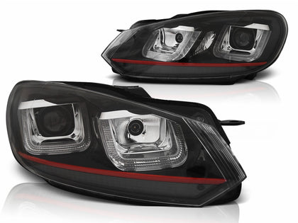 LED Scheinwerfer Set Schwarz Red Line für VW Golf 6 VI 2008–2012 mit LED Tagfahrlicht
