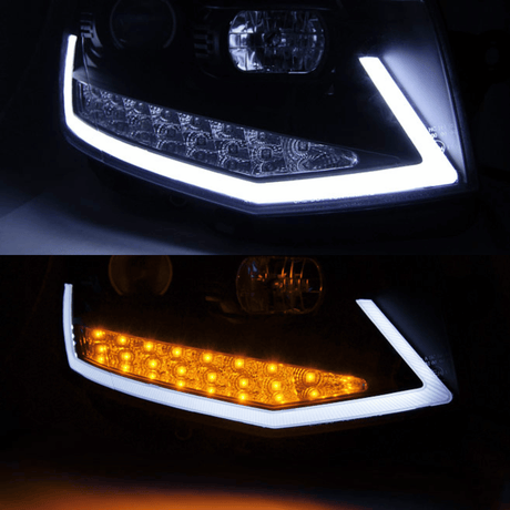 LED Light Tube Scheinwerfer Set Schwarz für VW T6 Transporter 2015–2019 mit LED Tagfahrlicht & dynamischem Blinker - CR Tuning