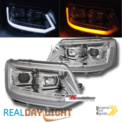 Led Tagfahrlicht dynamische Blinker Scheinwerfer in chrom für VW T5 GP 2010-2015