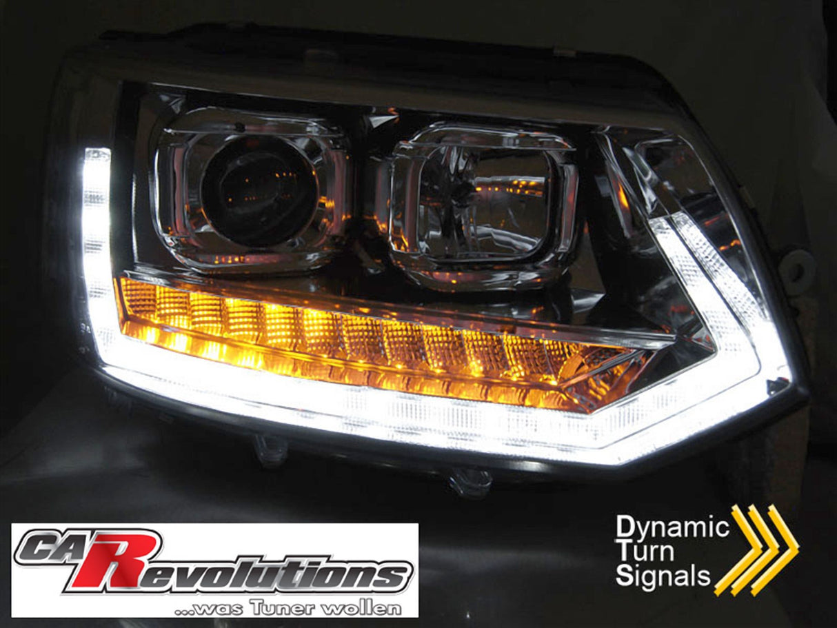 Led Tagfahrlicht dynamische Blinker Tube Scheinwerfer chrom für VW T5 GP 5.2 2010-2015