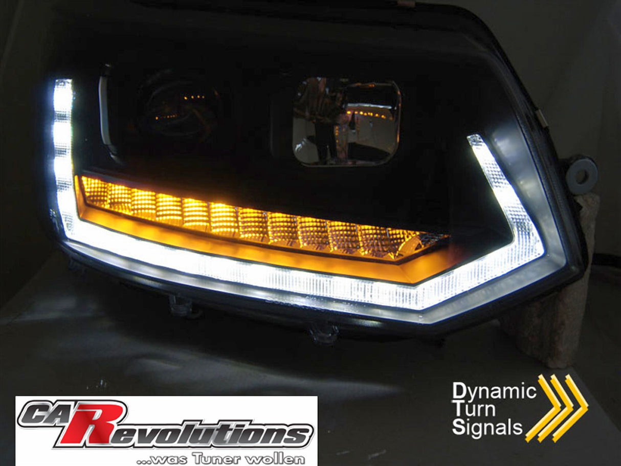 Led Tagfahrlicht dynamische Blinker Light Tube Scheinwerfer schwarz für VW T5 GP 2010-2015