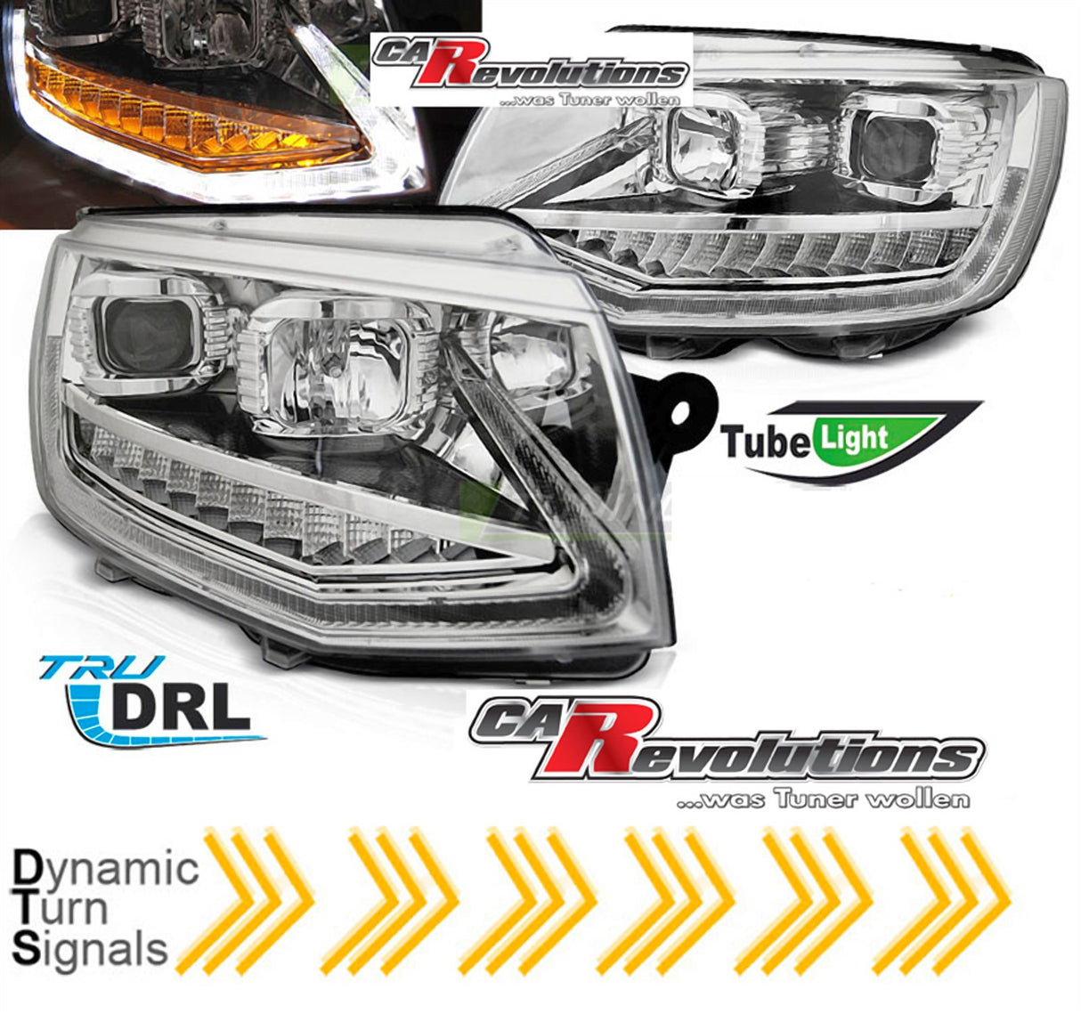 Led dynamische Blinker Tagfahrlicht Light Tube Scheinwerfer chrom für VW T6 2015-2019