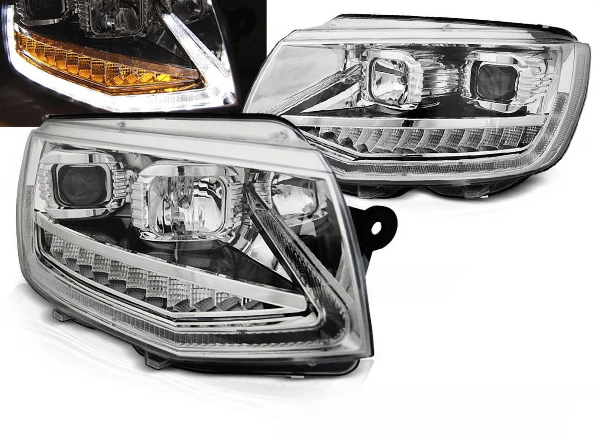 Led dynamische Blinker Tagfahrlicht Light Tube Scheinwerfer chrom für VW T6 2015-2019
