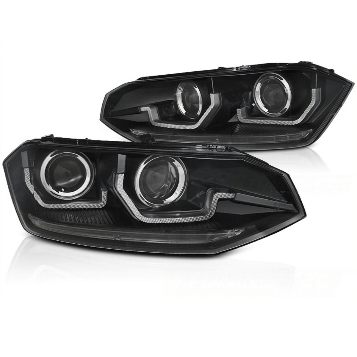 Schwarze LED Scheinwerfer für VW Golf 6 mit Tagfahrlicht Ringen und moderner Optik
