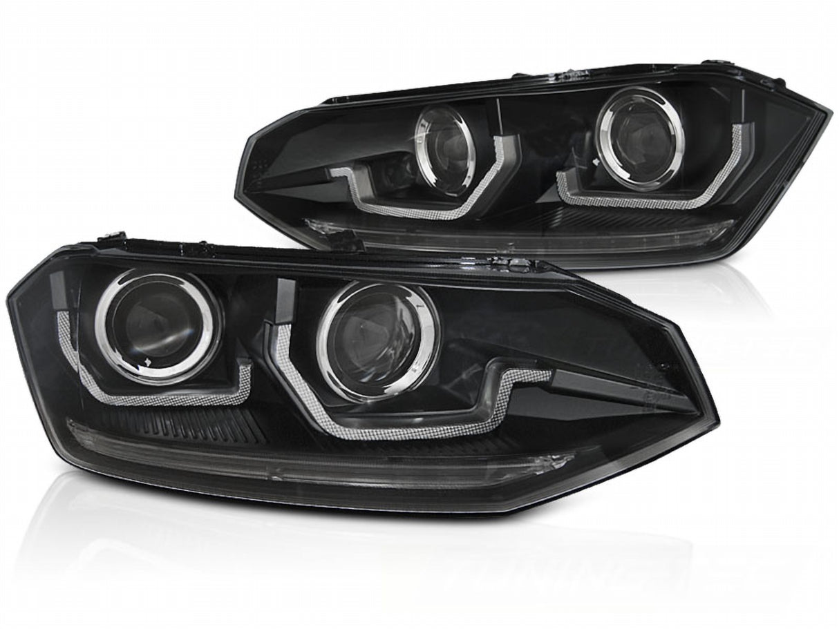 LED Scheinwerfer Set Schwarz für VW Polo VI 2G 2017–2021 mit sequentiellem LED Blinker