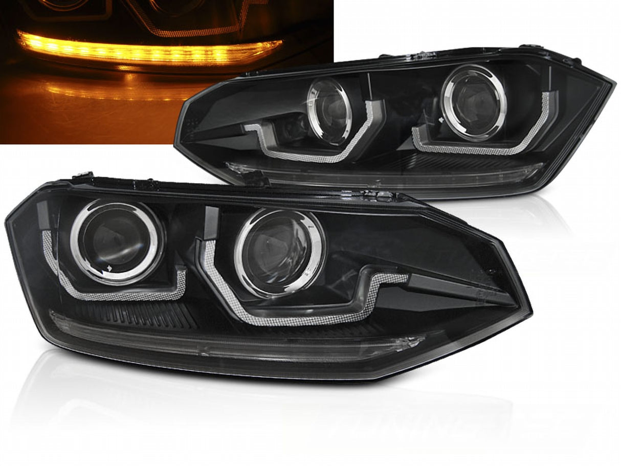 LED Scheinwerfer Set Schwarz für VW Polo VI 2G 2017–2021 mit sequentiellem LED Blinker