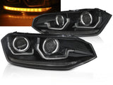 LED Scheinwerfer Set Schwarz für VW Polo VI 2G 2017–2021 mit sequentiellem LED Blinker