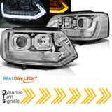Led Tagfahrlicht dynamische Blinker Light Tube Scheinwerfer chrom für VW T5 GP 2010-2015
