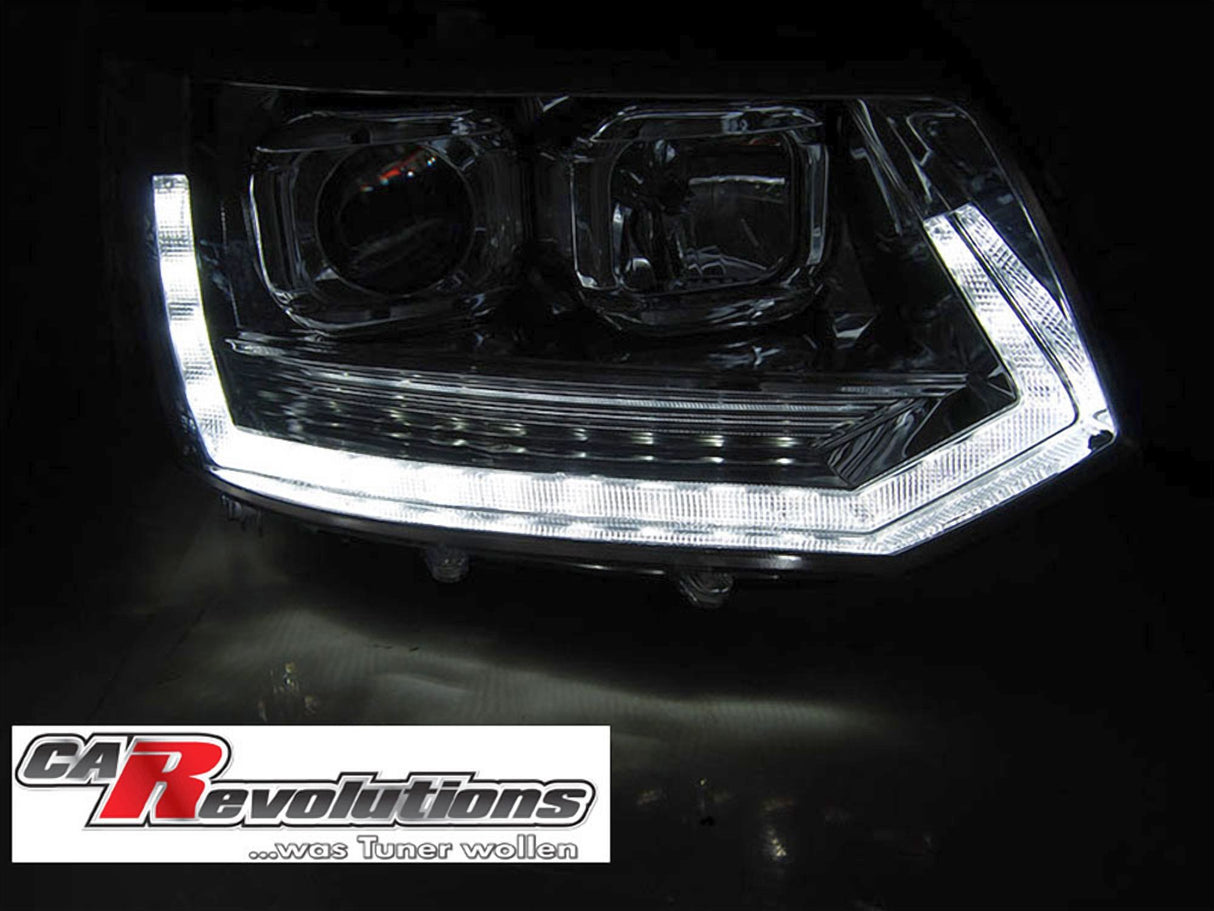 Led Tagfahrlicht dynamische Blinker Light Tube Scheinwerfer chrom für VW T5 GP 2010-2015