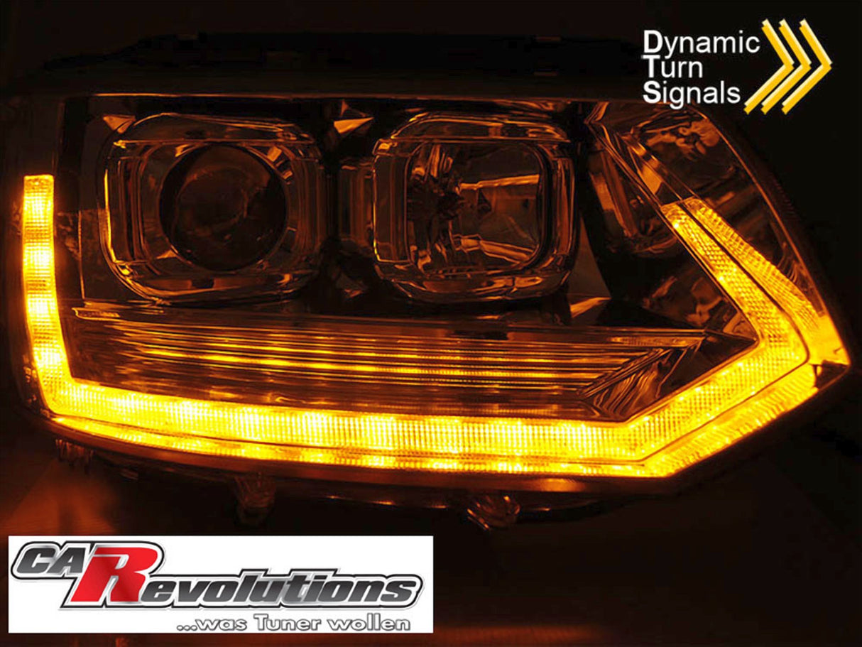 Led Tagfahrlicht dynamische Blinker Light Tube Scheinwerfer chrom für VW T5 GP 2010-2015