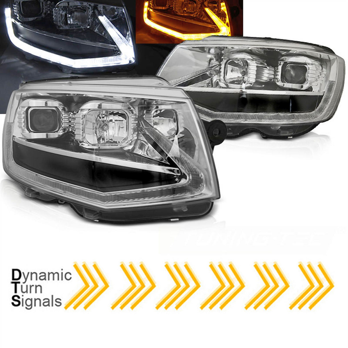 Led dynamische Blinker Tagfahrlicht Light Tube Scheinwerfer in chrom für VW T6 2015-2019