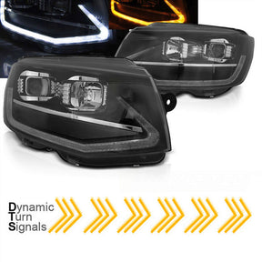 LED Scheinwerfer Set Schwarz mit Tagfahrlicht und dynamischem Blinker für Bus Multivan 2015-2019 für VW T6