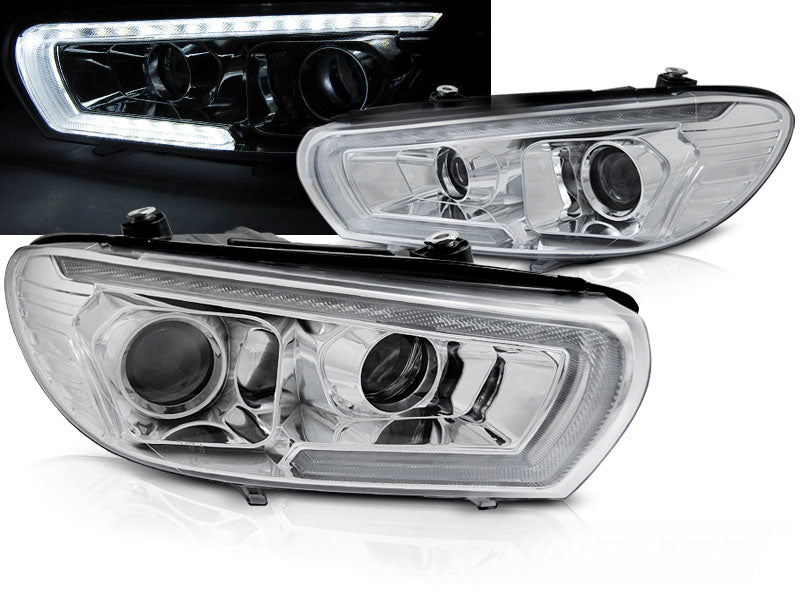 Scheinwerfer Chrom mit LED Light Tube TFL und sequentiellen Blinkern für VW Scirocco Xenon