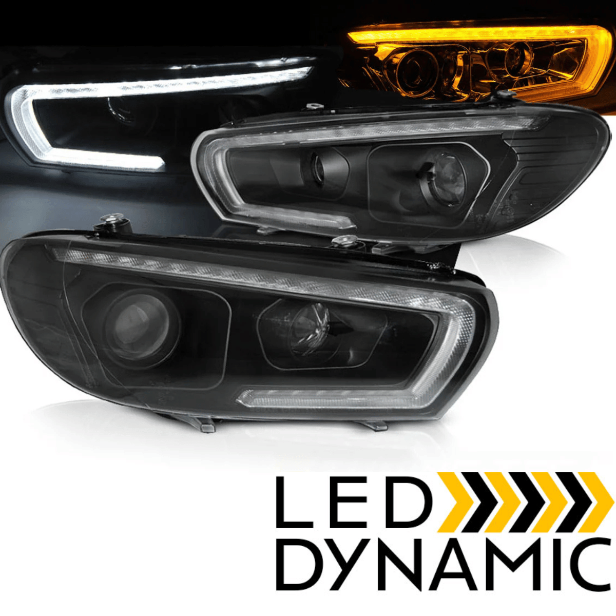 LED LightTube Scheinwerfer Set Schwarz für VW Scirocco 2008–2014 mit LED Tagfahrlicht & dynamischen Blinkern