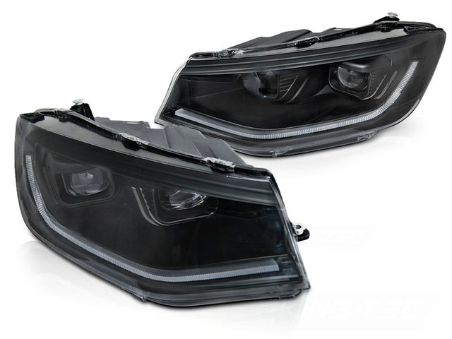 LED Scheinwerfer Set Schwarz für VW Caddy 2020+ mit Light Tube TFL und dynamischem Blinker