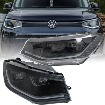 Voll LED Scheinwerfer Set LightTube Schwarz für VW Caddy SB ab 2020 mit Tagfahrlicht dynamischen Blinkern